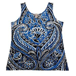 Chico's Travelers Blue & Black Printed Scoop Neck Tank Top - Size 2, Large